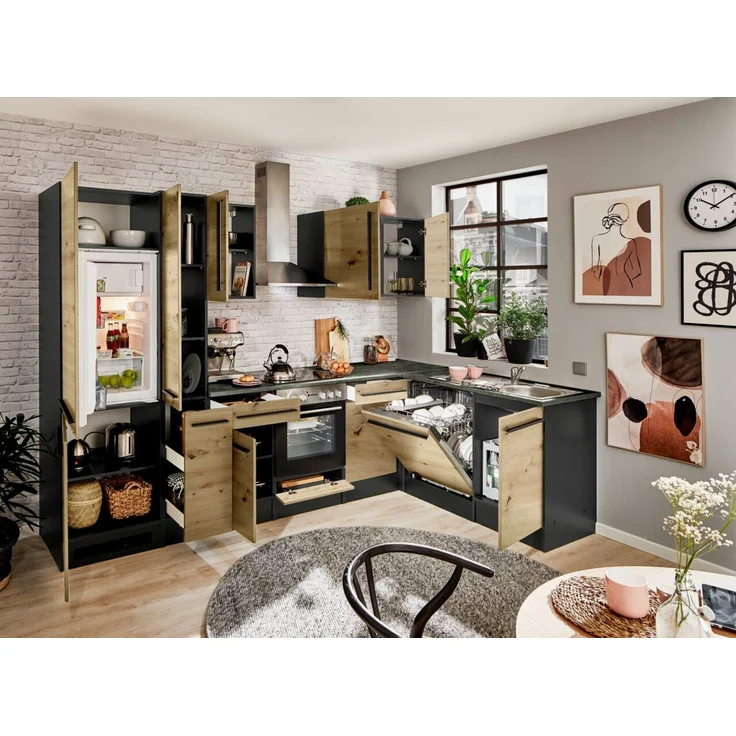 Yourkitchen 'JAZZ' Küchenschrank Eckunterschrank, Holznachbildung Eiche Artisan, 115 x 90 x 60 cm, mit Schublade – Bild 5