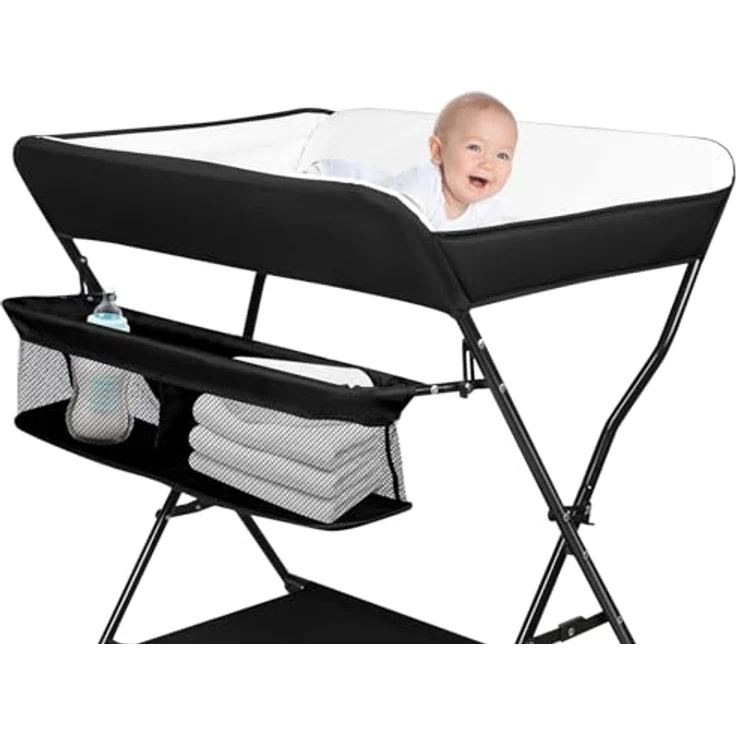 Wickelstation für Baby, Wickeltisch, faltbar, tragbar, Wickeltisch, faltbar, tragbar, mit Aufbewahrungskorb, maximale Belastung von 25 kg,86 x 62 x 96 cm (Schwarz) – Bild 6