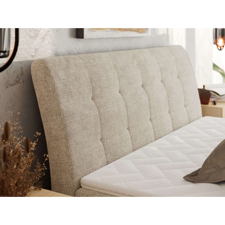 Boxspringbett DAGOS 120x200 cm mit Kopfteil, Lattenrost und Stauraum – Doppelbett mit Matratze & Topper Visco , stabile Konstruktion, Bettkasten, modernes Design - Beige Schenille grob gewebt - H4 – Bild 3