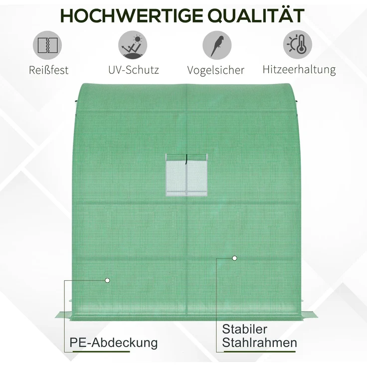 Rayofly-Foliengewächshaus Treibhaus 200 x 100 x 215 cm mit 2 Türen, UV-Schutz, Stahl & PE für Pflanzenaufzucht, Grün, H 215cm x T 200cm x B 100cm – Bild 3