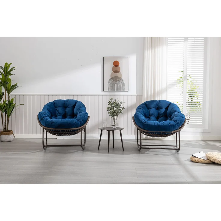 LVHOM Schaukelstuhl mit gepolstertem Kissen, Rattanstuhl mit Stahlrahmen, Lounge Sessel, Schaukelsessel, 2 St, für Balkon/Garten/Wohnzimmer/Schlafzimmer – Bild 10