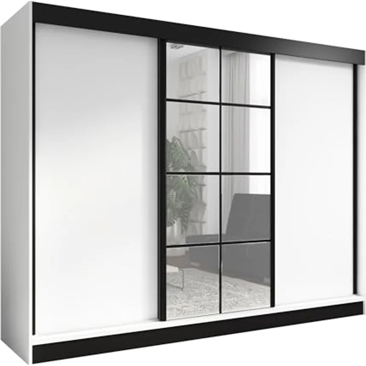 A&J MöbelLand GmbH Schwebetürenschrank ORAVELLE 3-türiger Kleiderschrank mit Spiegel, 4 Schubladen (Kostenlose Lieferung – nur für kurze Zeit! TOP ANGEBOT! Geräumiger Schrank mit einer Breite von 200 cm und Spiegel, ideal zur Aufbewahrung von Kleidung ... – Bild 2