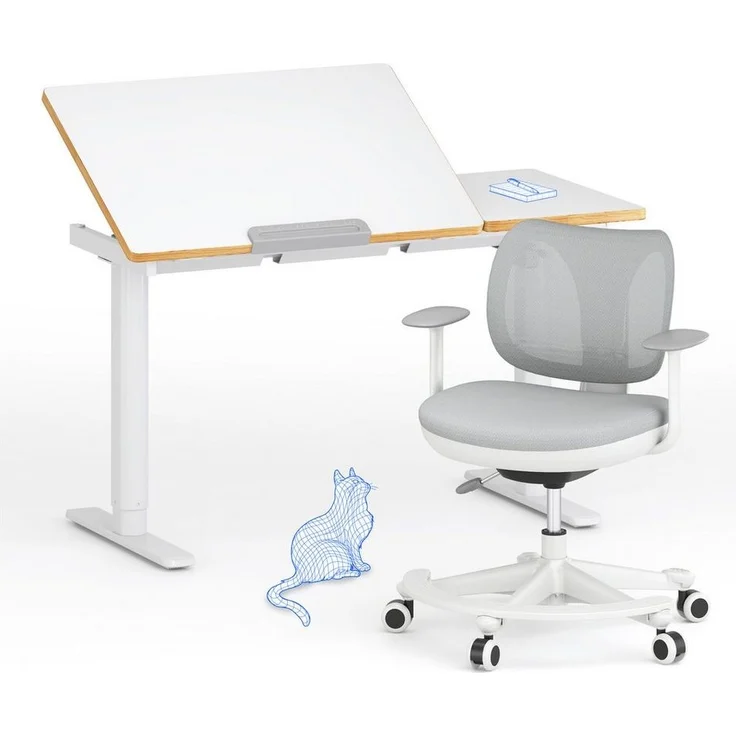 FLEXISPOT Schreibtisch Kinderschreibtisch Höhenverstellbar (mit neigbarer Tischplatte, mit LED-Höhenanzeige & 3 Speicherplätzen, MIT Haken, 16mm Abgerundete Tischecken), für Kinder ab 6 Jahren, Kindertisch Stuhl Set – Bild 5