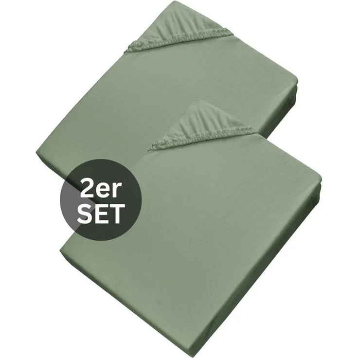 SCHÖNER WOHNEN-Kollektion Spannbettlaken BASIC Spannbettlaken, Mischgewebe, Gummizug: rundum, (2 Stück), 100 x 200 cm - 2er Set in Salbei – Bild 1