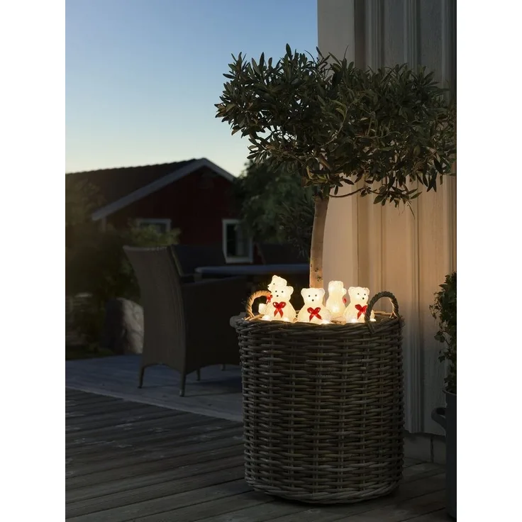 LED Lichterkette Acryl Bären mit Schleife - 5 Leuchtfiguren - 40 warmweiße LED - Trafo - für Außen