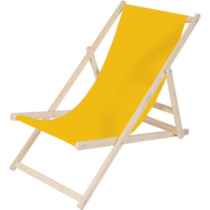 Strandliege Liegestuhl Gartenliege Klappbar Sonnenliege Holz Faltbar Gelb Outdoor-Möbel Erholung Terrasse verstellbare Rückenlehne Armlehnen – Bild 1