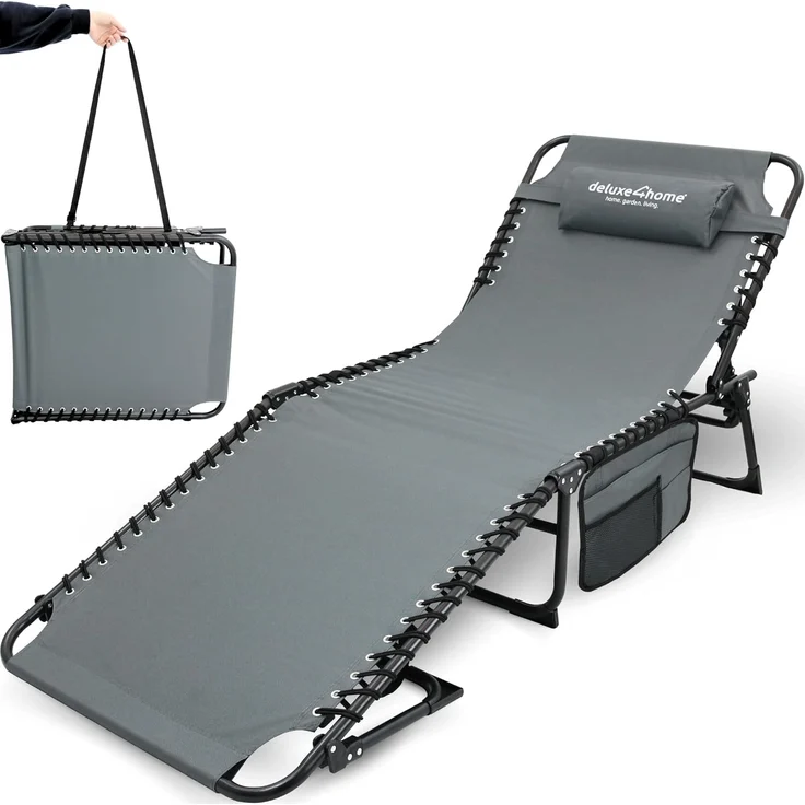 deluxe4home Gartenliege Sonnenliege 5-stufig Verstellbar I Liegestuhl Anthrazit Campingliege, Verstellbar – Bild 1