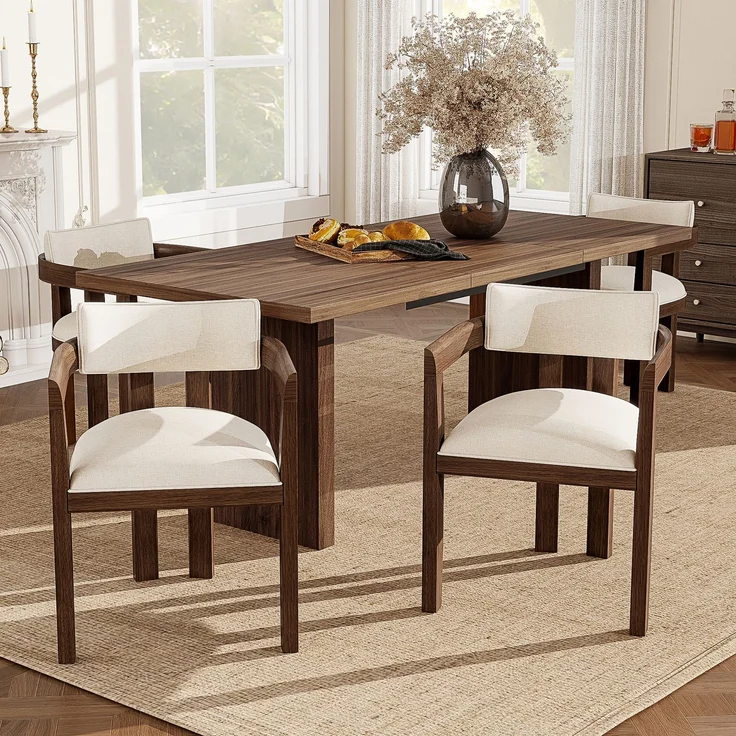 2 Esszimmerstühle aus Massivholz, bequem und atmungsaktiv, geeignet für Esszimmer, Wohnzimmer, Cafés, moderner Stil, Leinenstoff, Walnussholzfarbe--Nussbaum--57.5x60.5x78.5cm--YOUDENOVA – Bild 4