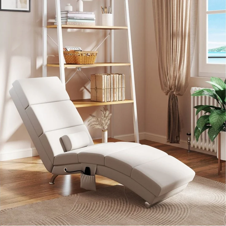 HOMCOM Massagesessel mit Liegefunktion Massage Wärmefunktion Vibration (Relaxsessel, 1-St, Elektrisch Fernsehsessel), TV Sessel mit Lendenkissen Seitentasche Fernbedienung Cremeweiß – Bild 5