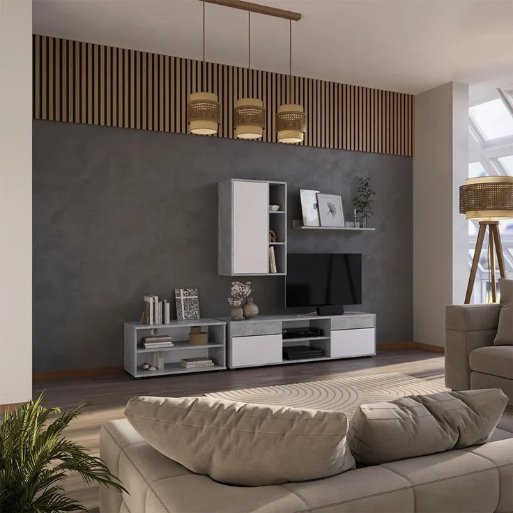 Wohnwand Berno Beton/Weiß 2 Teile Vicco – Bild 6
