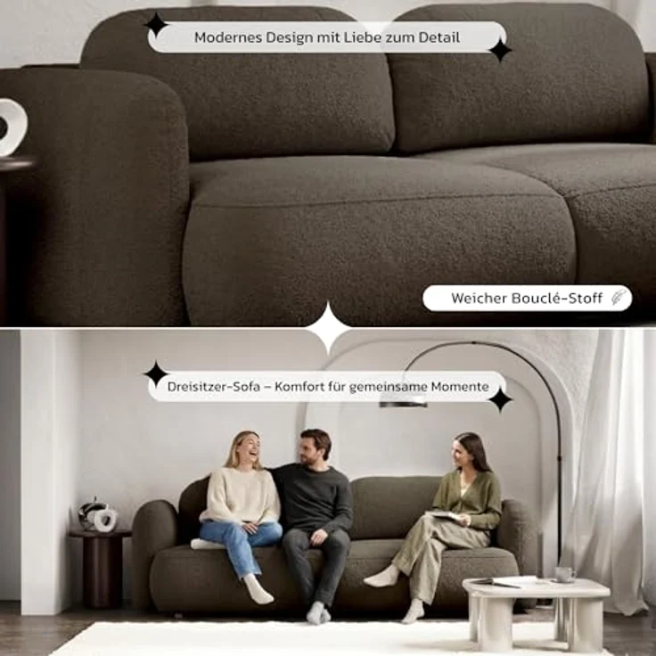 Selsey Sofa mit Schlaffunktion und Bettkasten 253x110 cm Braun Bouclé – Schlafsofa & Couch mit DL-Automatik, große Schlafcouch 165x205 cm, 3-Sitzer Sofa Bed, Polstersofa mit Stauraum – Bild 9