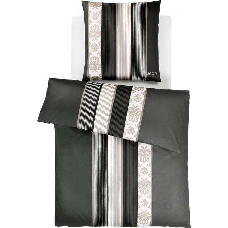 JOOP! Bettwäsche Ornament Stripes 4022 09 Schwarz Mako Satin 155 x 220 + 80 x 80 cm