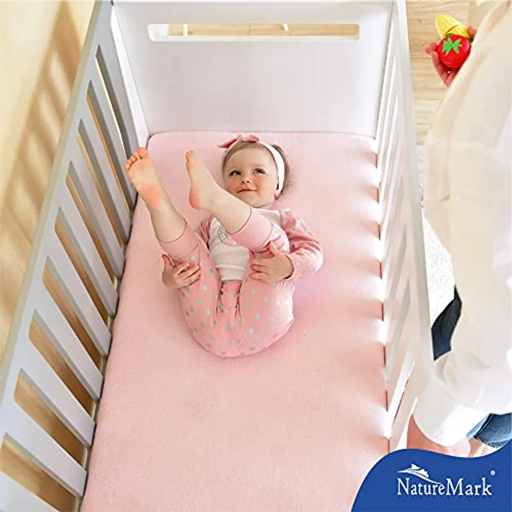 NatureMark Spannbettlaken Frottee Spannbettlaken, 80% Baumwolle / 20% Polyester, Gummizug: rundum, (2 Stück), 2er Set Kinder Spannbettlaken Frottee, Spannbetttuch 80% Baumwolle / 20% Polyester, für Babybett und Kinderbett, 70x140 cm - Rosa – Bild 8