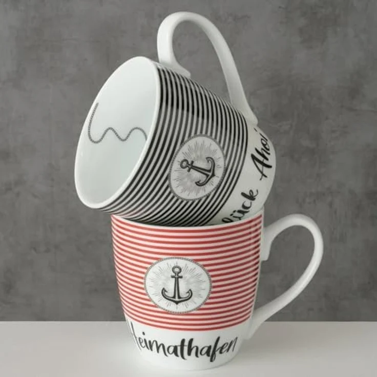 BOLTZE Tasse 2er-Set Jumbotassen Marino, rot + blau mit Anker – Bild 3