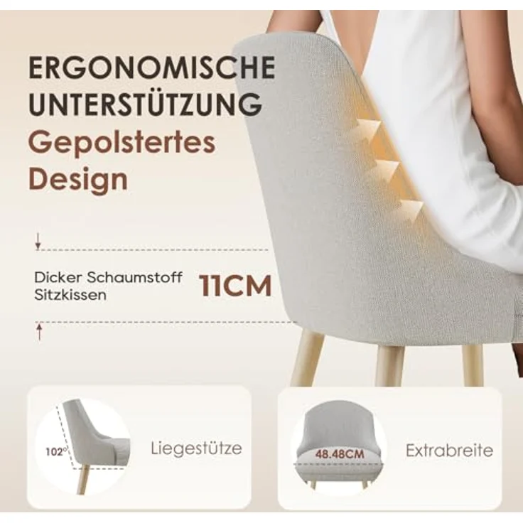 COLAMY Esszimmerstühle 2er Set, Gepolsterter Stuhl mit Holzbeinen, Hohe Rückenlehne für Esszimmer/Restaurant/Café, Hellgrau – Bild 5