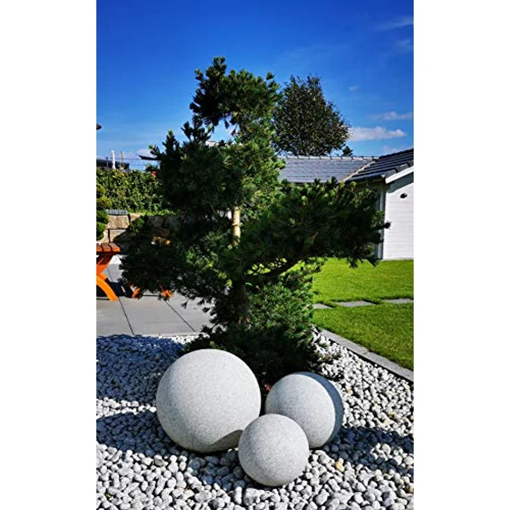 TRANGO Gartenleuchte, *NATURE* 3er Set Kugellampe 23400G Granit-Optik Gartenkugel, Außenleuchte Lieferumfang je 1x Ø 20, 30, 40cm, IP65 Strahlwassergeschützt für Außen und Innen geeignet – Bild 4