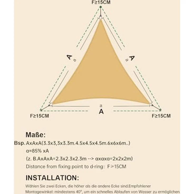 LOVE STORY Sonnensegel Wasserdicht 4 x 4 x 4 m Dreieckig PES Polyester Sonnenschutz Windschutz Balkon Terrasse 95% UV-Schut,für Balkon Garten,Sandbeige – Bild 5