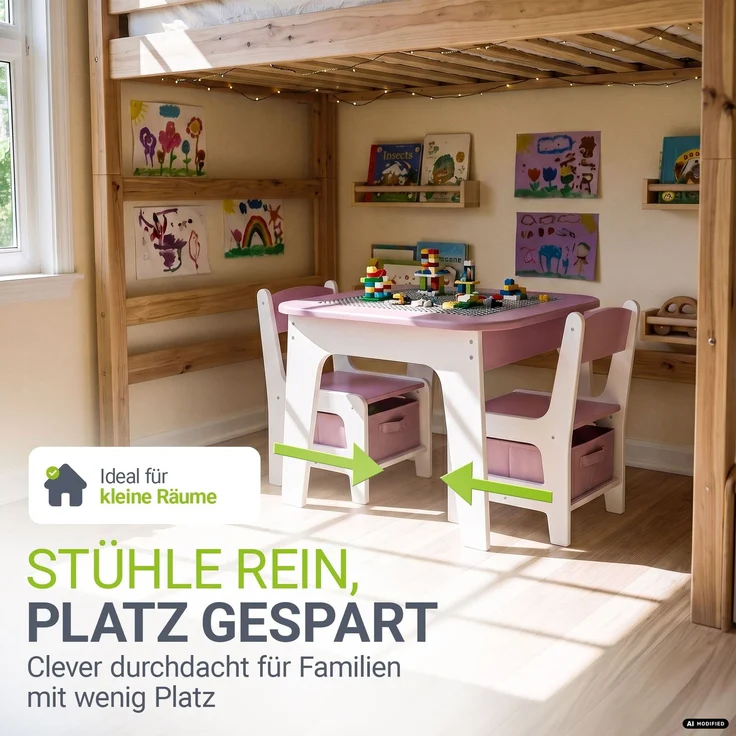 Juskys 'Milou' Kindersitzgruppe mit 2 Stühlen, 1 Tisch & Stauraum, Holz rosa – Bild 6