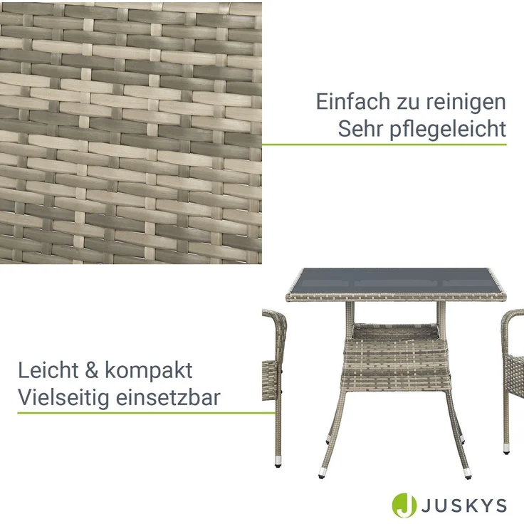 Juskys Polyrattan Gartentisch Yoro wetterfest - Balkontisch 80x80 cm eckig - Rattan Beistelltisch mit Glasplatte - kleiner Tisch für Balkon - Grau – Bild 4
