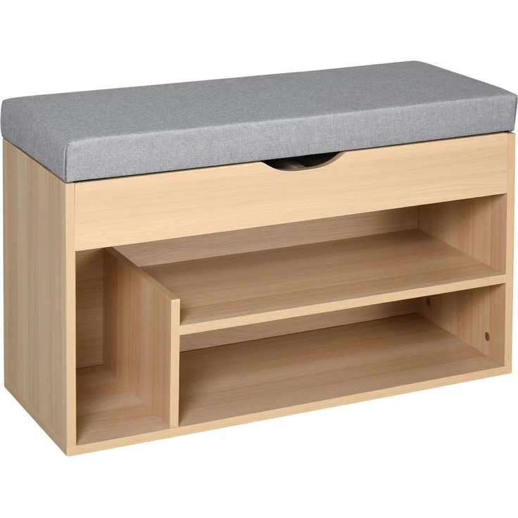 Schuhschrank, Schuhbank mit 2 Ebenen, Stauraum, Nische + integrierter Stauraum mit Kissen in Beige-Grau – Bild 2