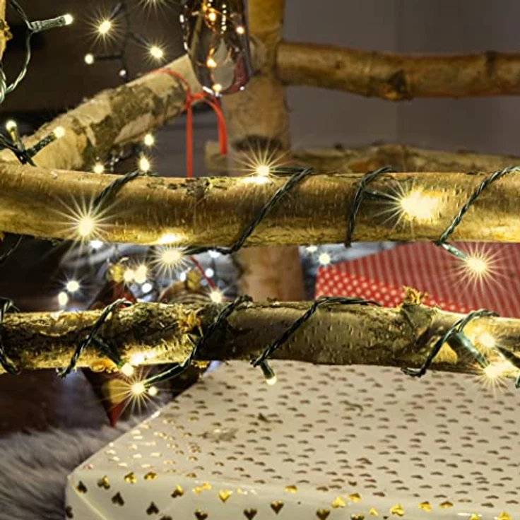 hellum Lichterkette außen 120 LED warmweiß, Lichterkette mit Timer, innen, für Weihnachtsbaum 11.9m beleuchtete Länge, Kabelfarbe grün – Bild 8