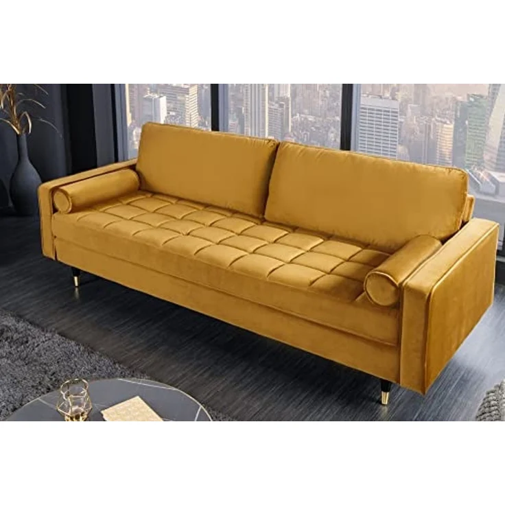 riess-ambiente 3-Sitzer COZY VELVET 220cm senfgelb / schwarz / gold, Einzelartikel 1 Teile, Wohnzimmer · Samt · Polster · Federkern · mit Kissen · Barock Design – Bild 2