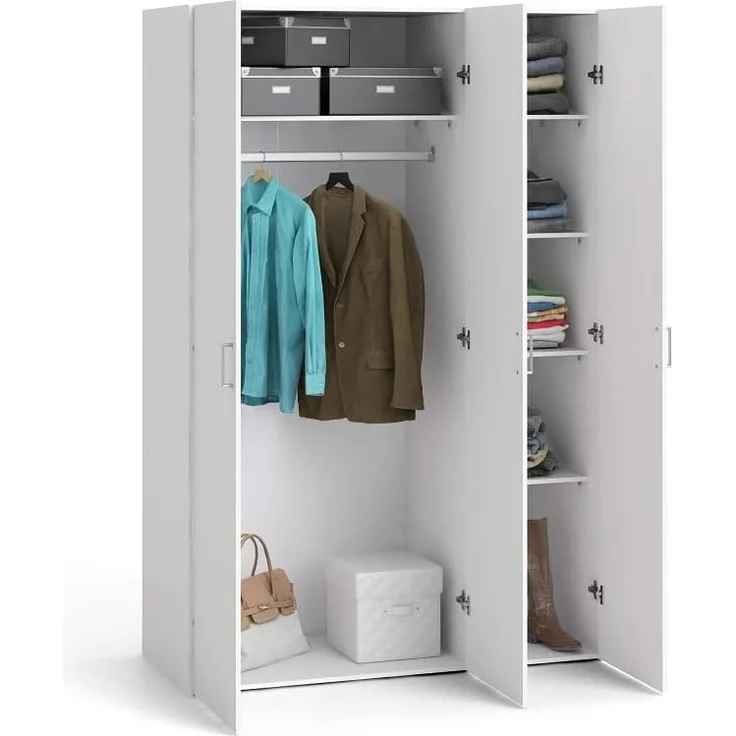 Tvilum Kleiderschrank mit drei Flügeltüren mit vier Innenböden und Kleiderstange, Farbe Weiß, Maße 115 x 175 x 49 cm – Bild 5