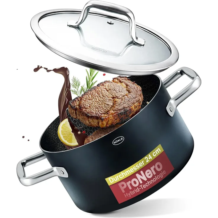 RÖSLE Kochtopf EBONIC Ø24 cm ProNero Keramik-Wabenbeschichtung 911062