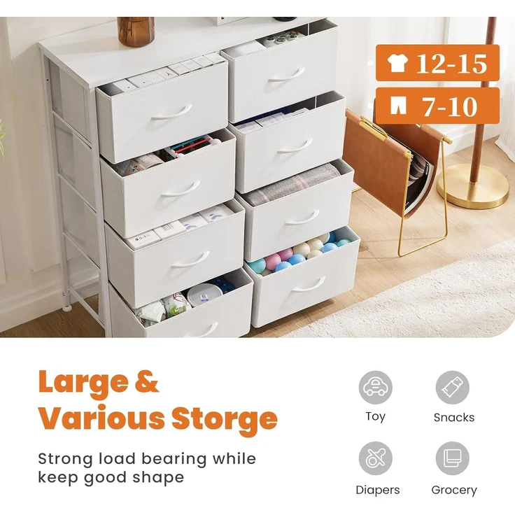 Sweetcrispy Kommode für Schlafzimmer, breite Schublade Kommode, 8 Stoffschubladen mit Griffen, Schubladen aus Stoff, Schrank, TV Stand für Schlafzimmer, Schrank, Wohnzimmer, Kinderzimmer – Bild 4