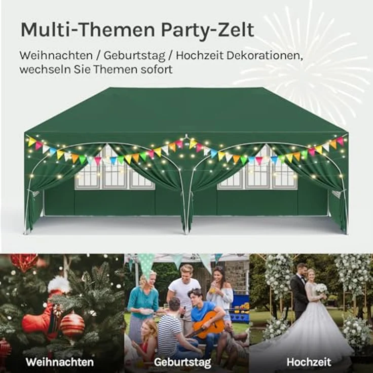 WOLTU Pavillon, Faltpavillon 3x6 m, mit 6 Seitenwänden, Partyzelt wasserabweisend UV-Schutz 50+, höhenverstellbarer Gartenpavillon, mit Tragetasche, für Outdoor Garten Camping Grün – Bild 4