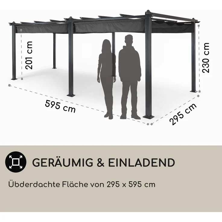 Blumfeldt Pavillon 3x6m, Rostfreier Metall-Pavillon mit Einziehbarem Dach, Pavillon Wasserdicht, Stabil & Winterfest, Langlebige Pergola Freistehend, Gartenpavillon mit UV-Schutz & Aluminium-Rahmen – Bild 7