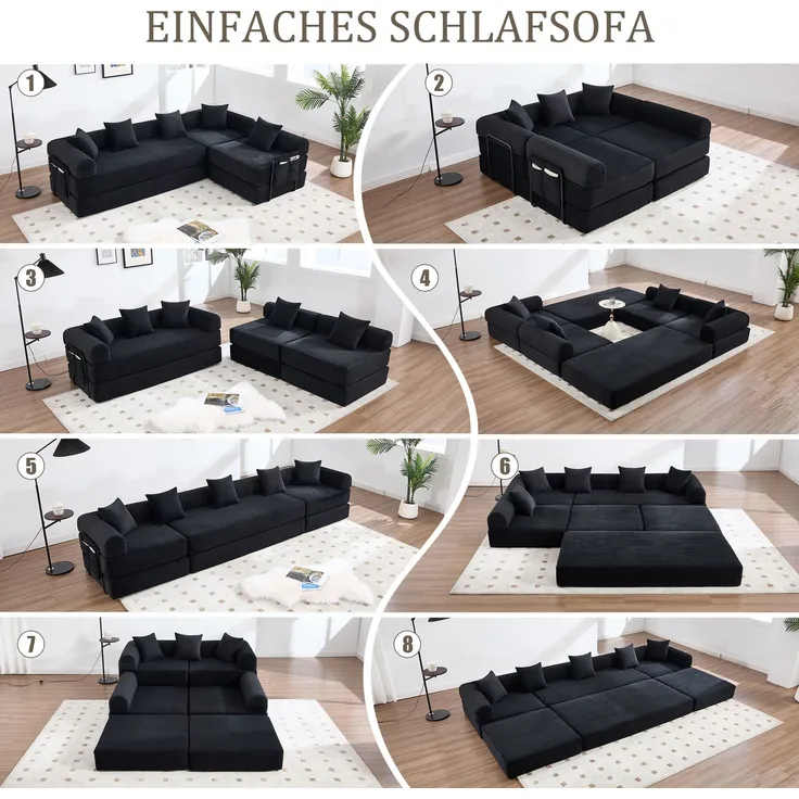 Wohnora-Gemütliches Familiensofa mit Stauraum & modularer Funktion – vakuumverpackt für mühelose Montage, frei kombinierbare Module und haustierfreundlich Perfekt für entspannte Momente Schwarz,H 64cm x T 270cm x B 180cm,Schwarz