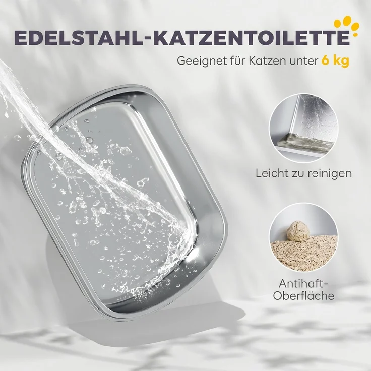 PawHut Katzenklo, Edelstahl, Kunststoff, Dunkelgrau, 52,4L x 41,3B x 39,8H cm – Bild 4