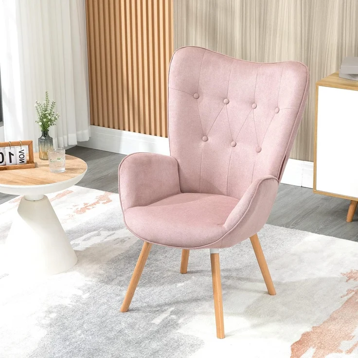 MEUBLE COSY Sessel Wohnzimmer Relaxsessel Lesesessel Lehnstühle Polstersessel Einzelsofa mit Holzbein Ohrensessel für Schlafzimmer Büro Vanity, Stoff, Rosa – Bild 2