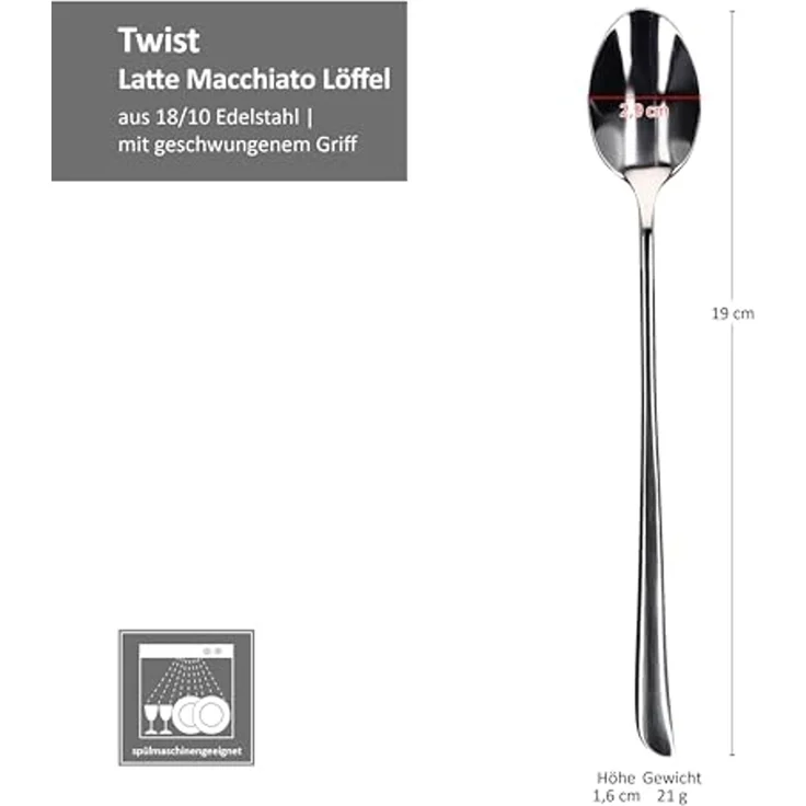 Justinus Besteck-Set 6er Set Twist lange Latte Macchiato Löffel 6 Pers Longdrink Eis, Edelstahl – Bild 6