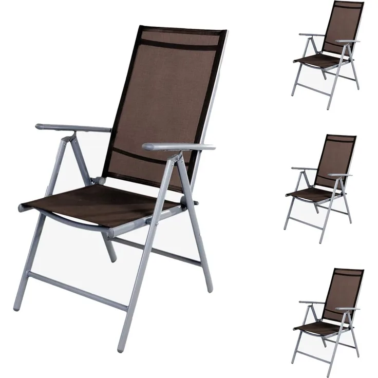 4er Set Garten Klappstuhl Aluminium - Textilen Silbergrau/Schokobraun