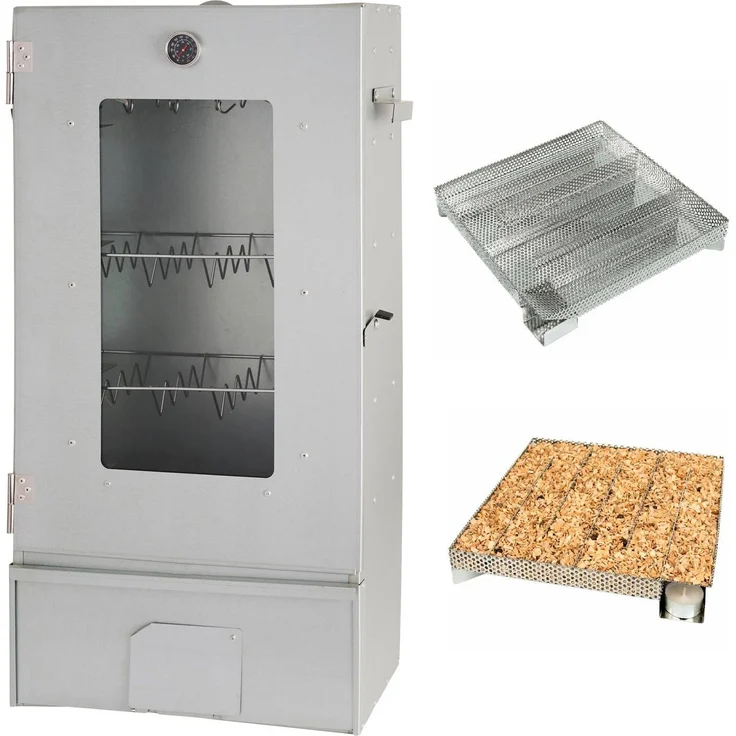 Räucher König Metall SET XL Räucherofen 44 x 28 x 80 cm inkl Räucher König Single L Kaltraucherzeuger Silber 80 x 88 x 44 cm – Bild 1