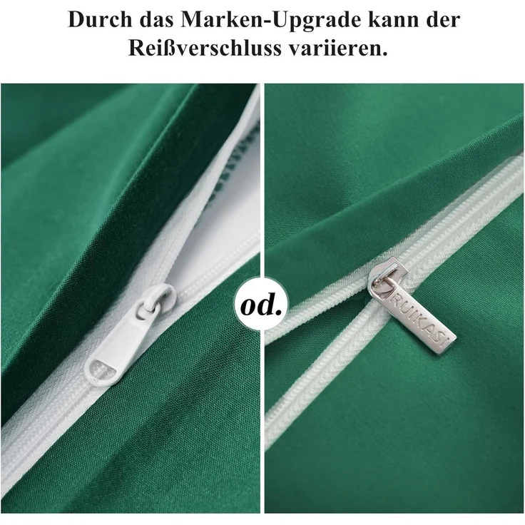 Bettwäsche 200x200 Grün 3tlg. Set Kissenbezug Mikrofaser Reißverschluss – Bild 6