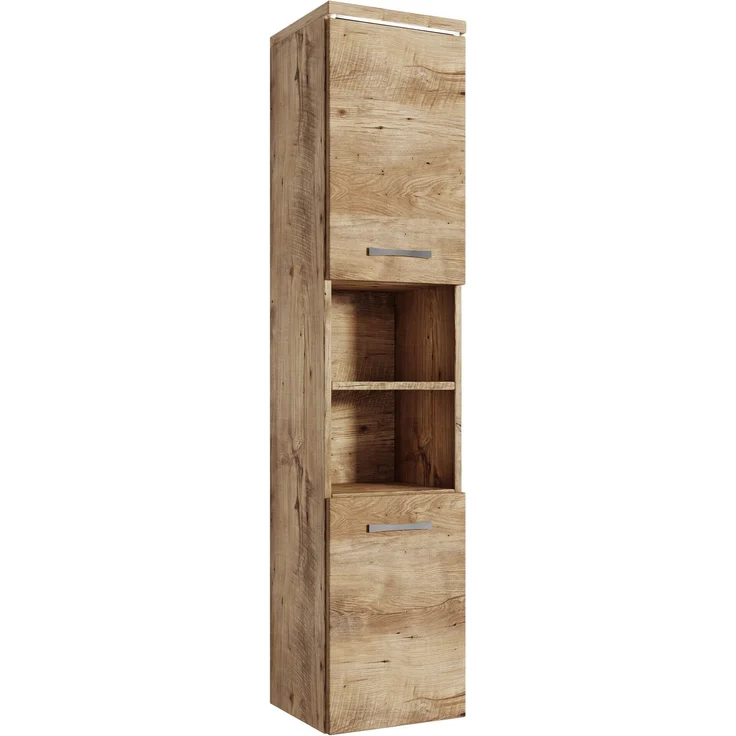 Badplaats Badezimmerschrank Paso 35 x 35 x 160 cm Kastanien Eiche - Hoch Badschrank Mit 2 Türen – Bild 1
