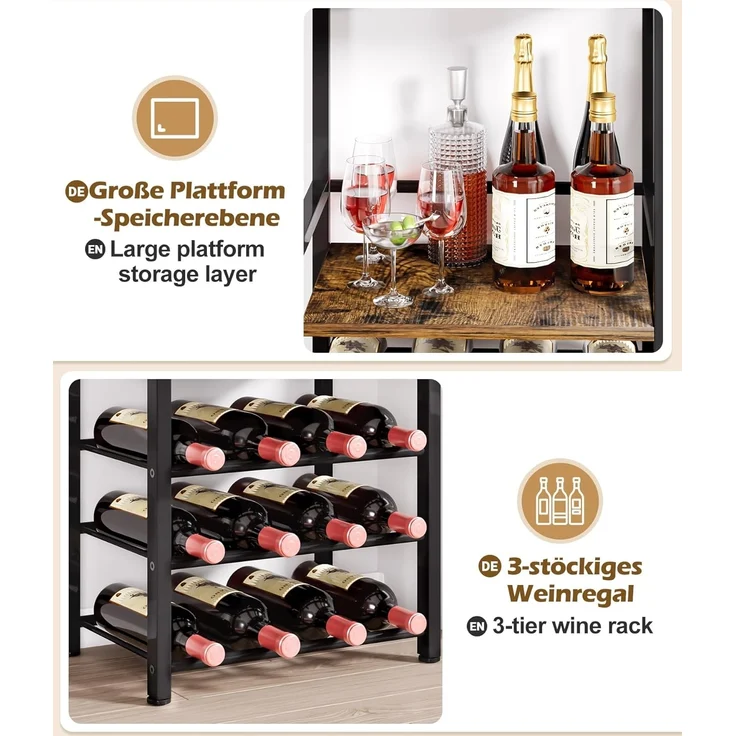 Yorbay Weinregal aus Holz &Metal,Weinregal Stehend mit Flaschenablage, 6-stufiges, Barregal für Whisky und Spirituosen, zur Präsentation – Bild 6