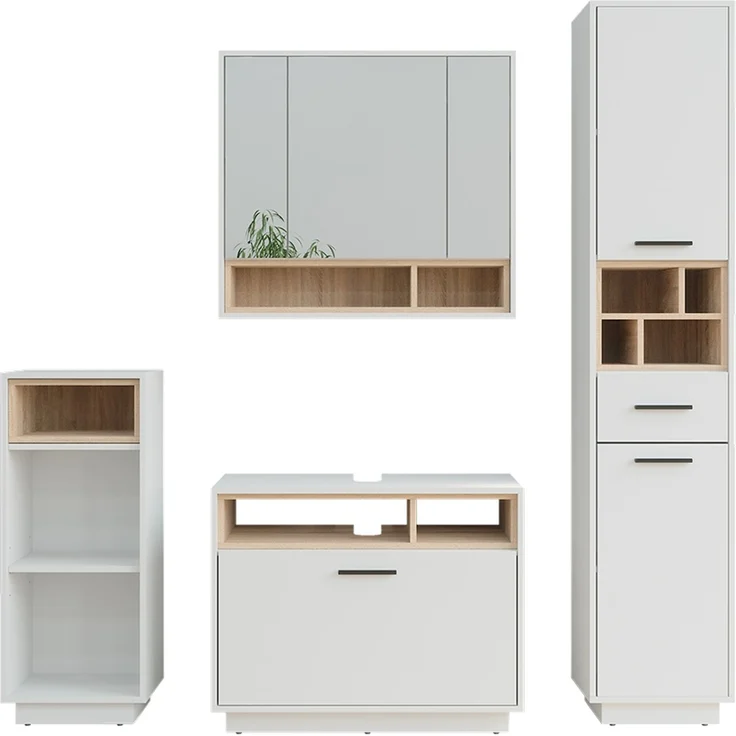 Badmöbel-Set Beatrice Weiß/Sonoma 4-teilig Vicco – Bild 1