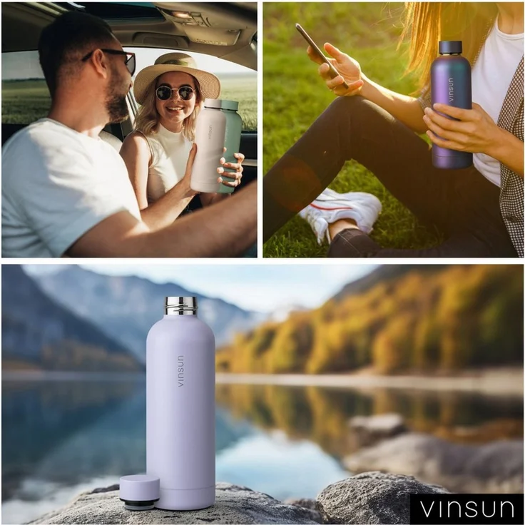 Vinsun Isolierflasche Edelstahl Flasche 500ml, Thermoflasche Kohlensäure geeignet, BPA frei, Auslaufsicher, doppelwandig, bruchsicher, geruchs- & geschmacksneutral – Bild 3