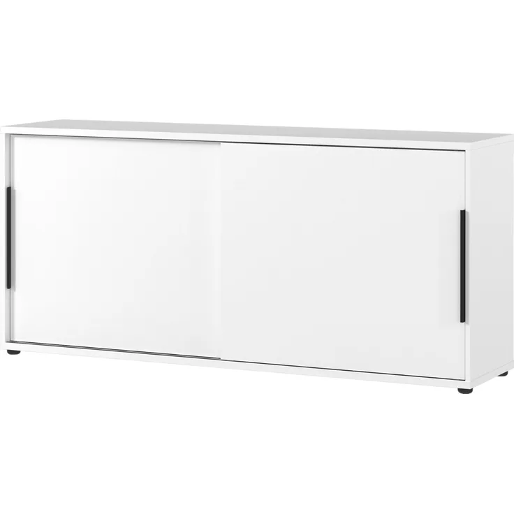 bümö Space Sideboard weiss mit Schiebetüren, Aktenschrank Holz 160 cm breit - Büro Schrank mit Schiebetür, Büroschrank schmal für die Dachschräge - Kommode für Ordner, SPCSS1OH-84