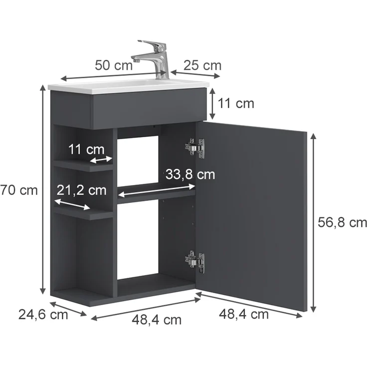 Küchenunterschrank R-Line Goldkraft Eiche/Weiß 50 cm Arbeitsplatte Marmor Vicco – Bild 3