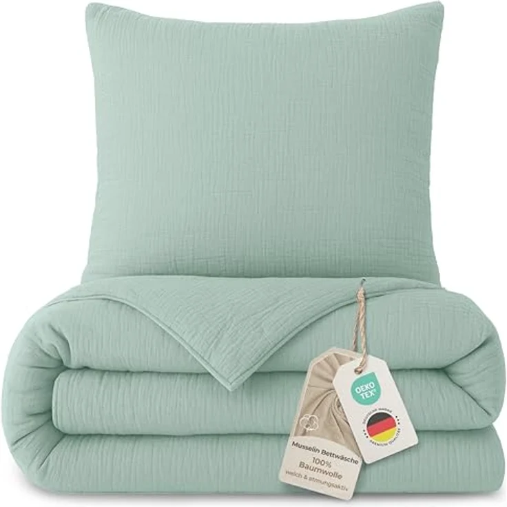 Laynenburg Bettwäsche Musselin aus 100% Baumwolle in 135x200 oder 155x220 cm, atmungsaktiv & bügelfrei – 3 lagig mit Reißverschluss & Haltebändern – Bild 2