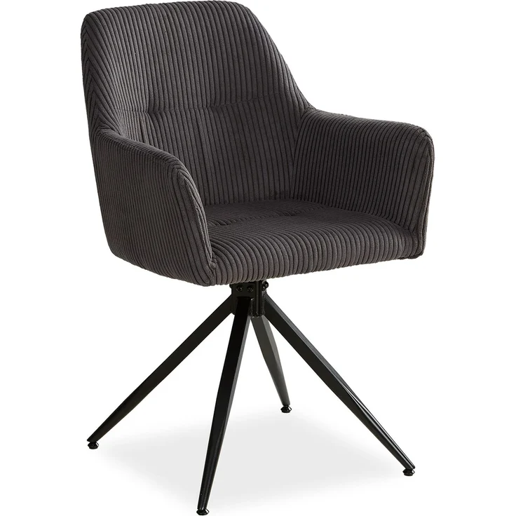 2 Stühle Esszimmer Küchenstühle Cord Grau Esszimmerstühle Drehbar Esszimmerstuhl mit Armlehne Dreh Sessel Modern Polsterstuhl – Bild 3