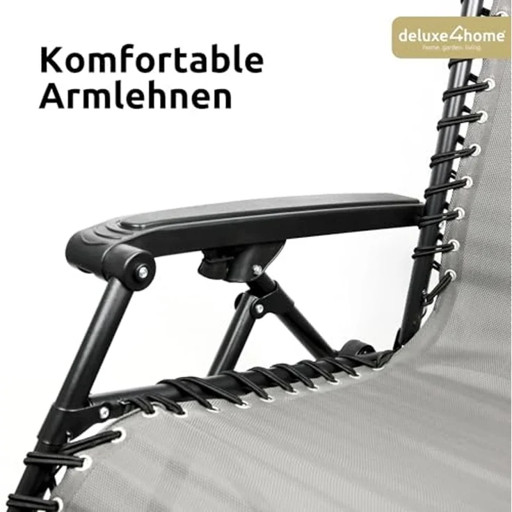 deluxe4home Gartenliege Liegestuhl Set mit Klapptisch I Gartenstuhl Klappbar I Liege Anthrazit, 3-teilig, Flexibles Gewebe – Bild 6