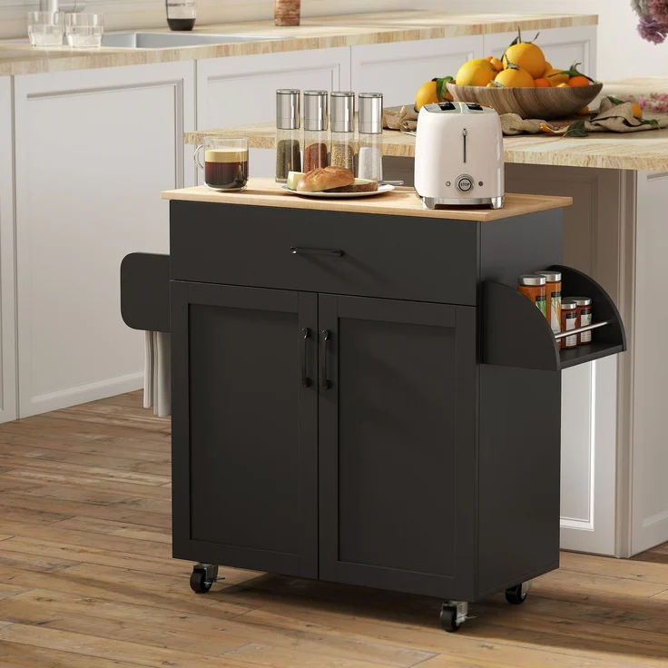Wohnora-Kücheninsel mit mehreren Schubladen, 2-türiger Schrank mit verstellbarem Einlegeboden, 105 x 36 x 85 cm, schwarz,H 850cm x T 1050cm x B 360cm – Bild 3