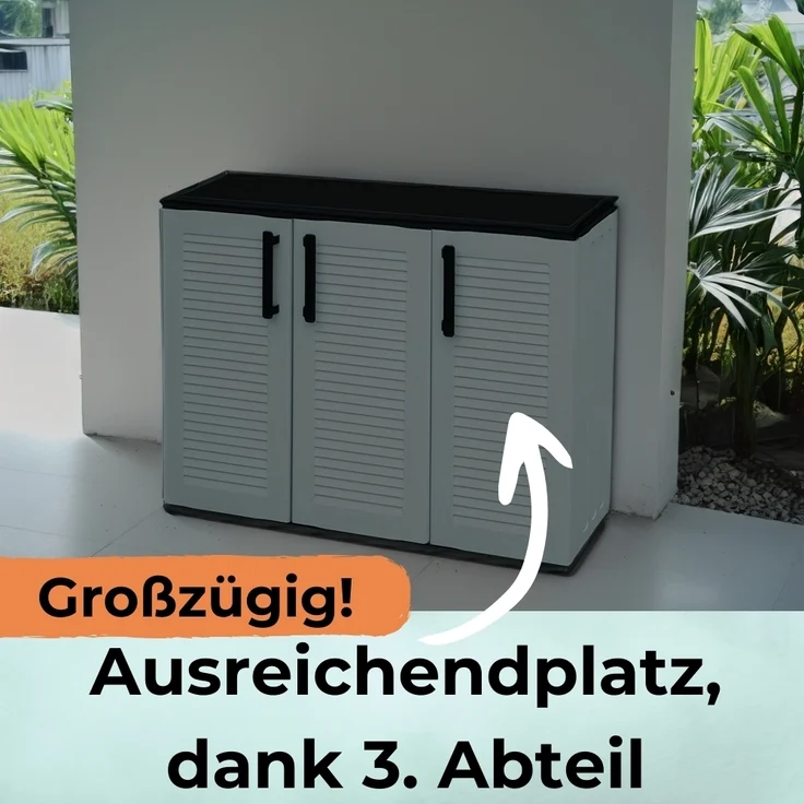GarPet Garten-Geräteschrank Gartenschrank 3-türig Kunststoff Balkon Haushalts Schrank Wetterfest – Bild 4