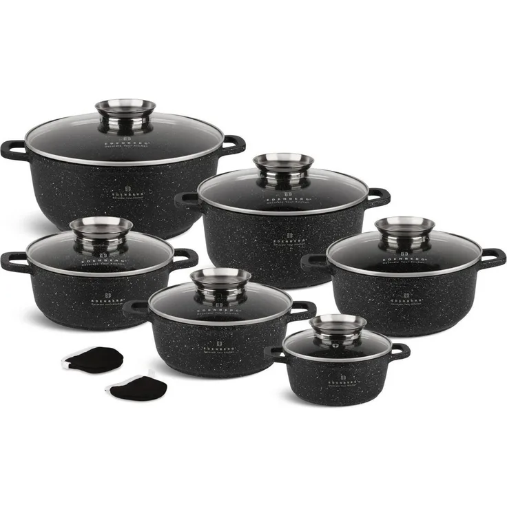 Edenberg Topf-Set Schöne klassische schwarze Töpfe in verschiedenen Größen, Aluminiumguss, Aluminium, Keramik (6,8L/4,5L/3,2L/2,3L/2,3L/1,3L, 12-tlg, Zeitloses Design des Topfsets. Eine ideale Geschenkidee)